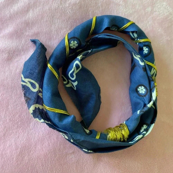 SunHat accessory Blue Cotton HatBand with Golden Glittery Lining 27" long - Picture 8 of 9